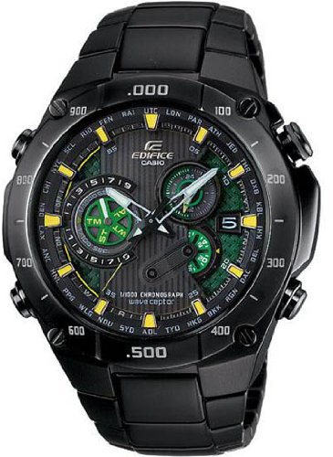 Casio Mens Edifice Black Label Solar - Black Stainless - Yellow Green Accents