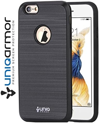 Iphone 6 Plus case, Iphone 6S Plus case, UniqArmor™ [Alluminio Series] 5.5 Inch Brushed Aluminum Look Slim Fit Heavy Duty TPU Protection (Black)