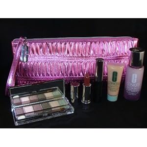 CLINIQUE 5pc Gift Set in Metallic Pink Cosmetic Bag