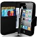 iPhone 4 Tasche Schwarz Leder Buch-Stil Case f�r iPhone 4 4S Tasche H�lle Etui Case Ledertasche iPhone 4 4S Schutzh�lle PLUS Stift, Displayschutzfolie und Reinigungstuch