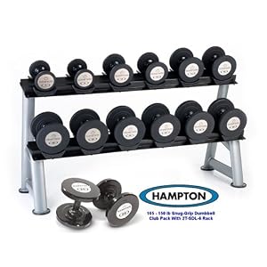 Hampton 105 lb to 130 lb Black Gel-Grip Urethane Coated Dumbbell Club Pack With Rack