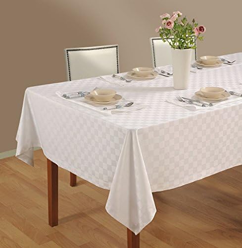 Solretail White Checked Rectangular 6 Seater Tabelcloth &amp; 6 Napkins Set
