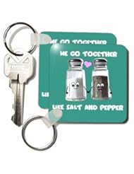 We go together like salt and pepper - Cute smiling cartoon condiments shakers in love - Turquoise - Set Of 2 Key Chains