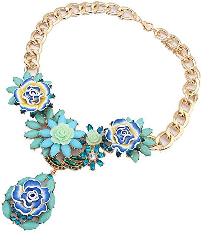 Herebuy - Cute Choker Statement Bead Flower Girl Necklace (Blue)