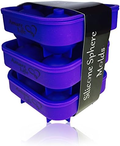 Ice Ball Molds makes a Round Ice Cube - Flexible Silicone Ice Cube Trays - Set of 3 Trays, Each Make 4 x 4.5cm, Golf Ball Size Ice Ball. Great Tool for Entertainers to Create and Craft Novelty Party Cocktails, Cake Pops, Ice Pops and More... Fun for Everyday Use Sphere Ice Mold By Amare Life