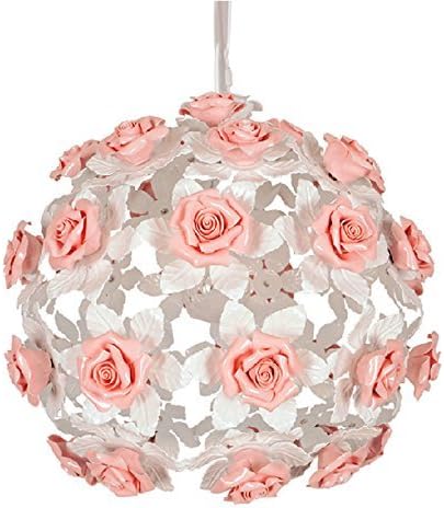 PetrelKing 15'' Aluminum Rose Petal Ceiling Light Pink &amp; White Chandelier for Bedroom Hallway Living Room Children's Room