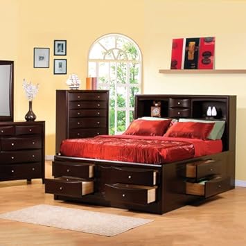 California King Size Bookcase Chest Bed in Cappuccino Finish