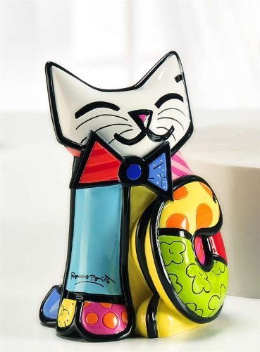 New Romero Britto Fun Cat Ceramic Authentic Figurine Sculpture Collectible Gift