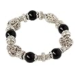 Beautiful Silvertone Textured & Black Bead Stretch Bangle Bracelet Fashion Jewelry
