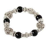 Beautiful Antique Marcasite & Black Bead Stretch Bangle Bracelet Fashion Jewelry