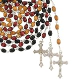 Set of 3 Rosaries with 8x6mm Oval Bead - Black, Dark Red, and Light Brown - 26in. Rosary Necklace - 31in. Overall Length