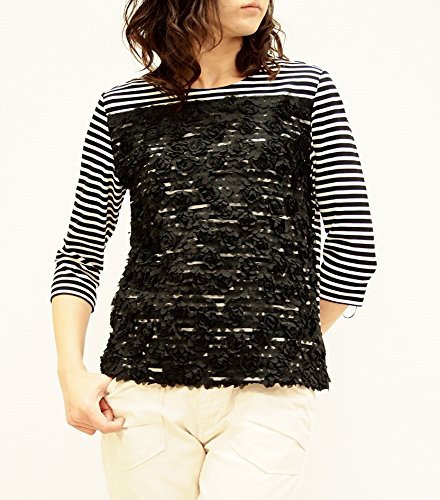 skyscraper（スカイスクレイパー）NO61-191前身バラ立体モチーフ付き薄手ポンチ七分袖カットソー/