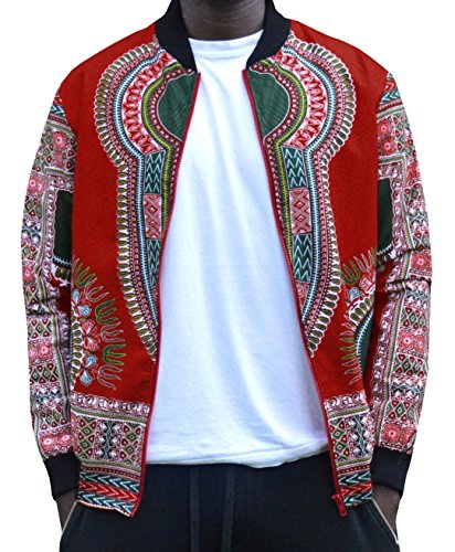 Makkrom Men's Long Sleeve Floral Dashiki Zippered Jacket