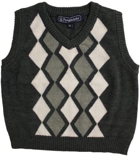 Perdibimbi Boys V-neck Sleeveless Sweater Vest with Argyle Design - Sizes 2-14