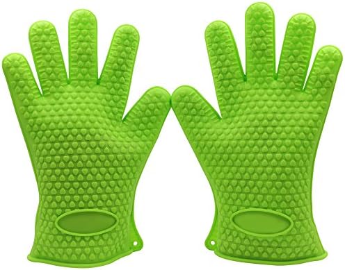 Silicone Heat Resistant Grilling BBQ Glove Set with a BBQ Grill Silicone Basting Brush -- Use As Potholder - Protective Oven, Grill, Baking, Smoking and Cooking Gloves