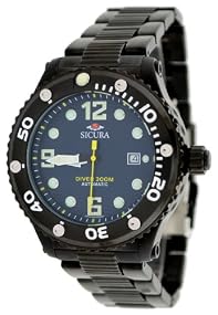 Sicura Men's Black IP 300M Automatic Diver Watch #SM606-GN (Blue Dial)