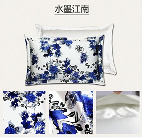 Blue and White Porcelain Printed Floral Pattern 100% Pure Silk Pillowcase for Hair &amp; Facial Beauty Queen Standard Size, Pillow Shams Cover with Hidden Zipper - Better Than Satin, 20"x30"