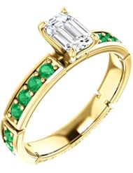 18K Yellow Gold Emerald Cut Diamond and Emerald Ring -- LIFETIME WARRANTY