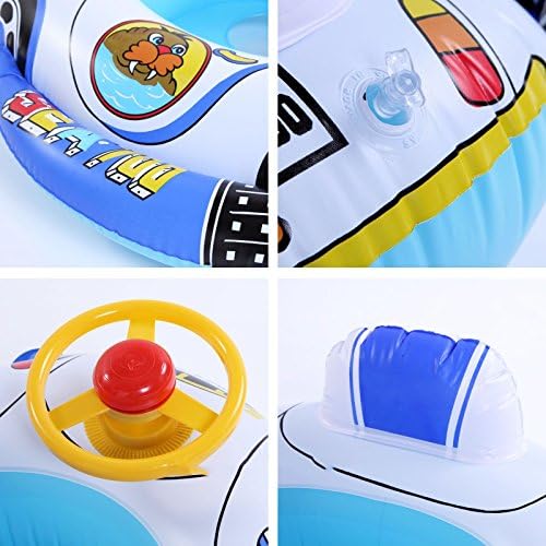 (Random Color) Inflatable Baby Swim Float Boat Child Safety Seat Raft Wheel Horn Baby Lake Pool