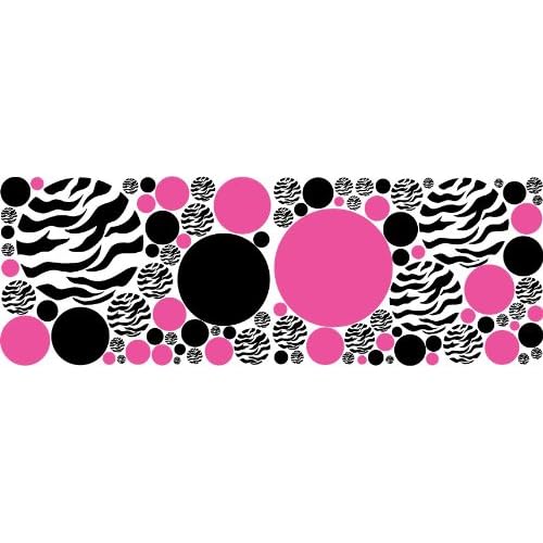 Zebra Print, Black and Hot Pink Dots/Wall Stickers, decals