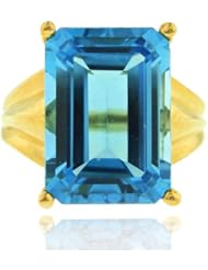 10k Yellow Gold Large Blue Topaz Gemstone Ring, Birthstone of December