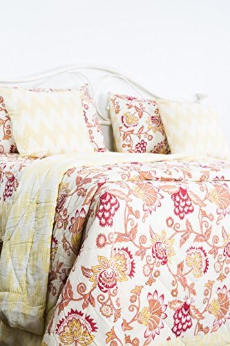 Floral 100% Cotton Bed in Bag (This Package Including of 1 Pcs. Jaipuri Quality Quilt, 1 Pcs. Double Bed Sheet, 2 Pcs. Pillow Cover &amp; 2 Pcs. Cushion Cover)