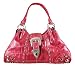 Glossy Hot Pink Mock Croc Rhinestone Buckle Purse