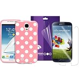 Fosmon 2 in 1 Bundle for Samsung Galaxy S4 IV / I9500 - 1x Fosmon DURA Series SLIM-Fit Case Polka Dot Skin Cover (Baby Pink) - 1x Fosmon Anti-Glare (Matte) Screen Protector Shield