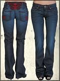 Sinful Butterfly Skull Overdyed Denim Vintage Boot Cut Women's Jeans in Dark Calcified Wash