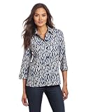 51ylm3VeJ8L. SL160  Jones New York Womens 3/4 Faux Roll Sleeve Button Front Indigo Shirt