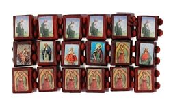 Set of Three Wooden Bracelets with Photographs - Virgen de Guadalupe - Jesus Sacred Heart - Jesus and Assorted Saints and Icons