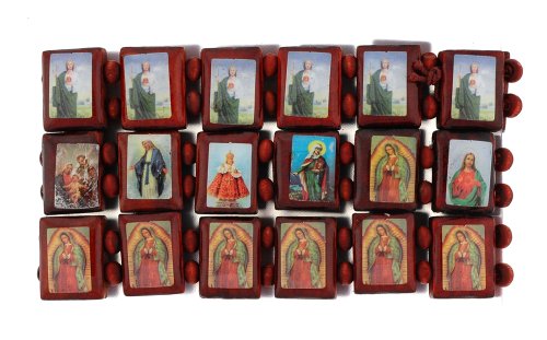Set of Three Wooden Religious Bracelets with Photographs