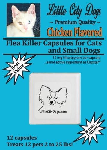 Little City Dogs CHICKEN FLAVORED Flea Killer Capsules for Cats and Small Dogs - 12 Mg Nitenpyram Per Capsule ...Same Active Ingredient As Capstar® - 12 Capsules Treats 12 Pets 2 to 25 lbs