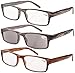 Spring Hinge Striped Reading Glasses (3 Pairs) Men Includes Sun Readers +4.00