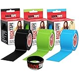 RockTape Kinesiology Tape, 3-Rolls Combo Pack (H2O Blue/H2O Black/H2O Lime)