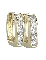 14K Yellow Gold 0.58ct Simple Single Row Channel Set Diamond Hoop Earrings