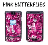 New Motorola Razr V3 Designer Skin Removable Vinyl - Pink Butterfly