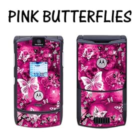 New Motorola Razr V3 Designer Skin Removable Vinyl - Pink Butterfly