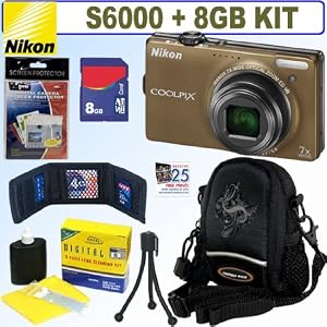 Click here to buy Nikon Coolpix S6000 14 MP Digital Camera (Bronze) + 8GB Accessory Kit by Nikon.