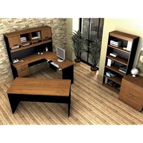 U-Shaped Desk Set in Tuscany Brown and Black - Innova - Bestar Office Furniture - 92852-63