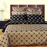 Taupe & Black Bloomingdale 8PC Egyptian Cotton Duvet Cover with Sheet Set,  ....