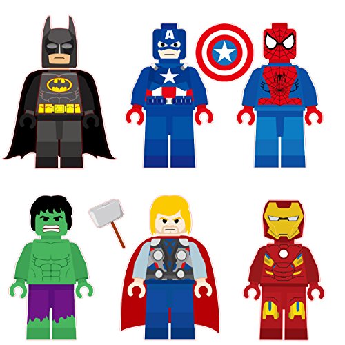 The Lego Super Hero Characters Removable Wall Stickers Decal 6 Piece Set