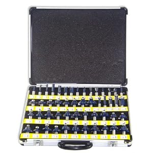 Click here to buy 50-Piece Premium-Grade 1 2 Tungsten Carbide 3-Blade Router Bit Set - 3 and 2 Blade - Aluminum Case by Neiko.