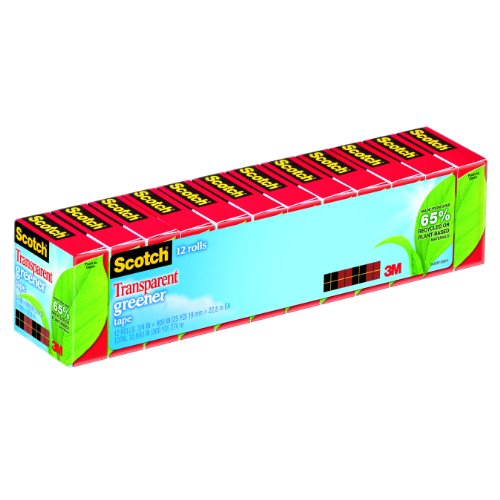 Scotch Transparent Greener Tape, 3/4 x 900 Inches, Boxed, 12 Rolls (612-12P)