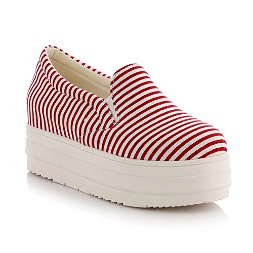 Summerwhisper Women's Striped Elastic Platform Canvas Shoes Slip on Loafers Low Top Sneakers