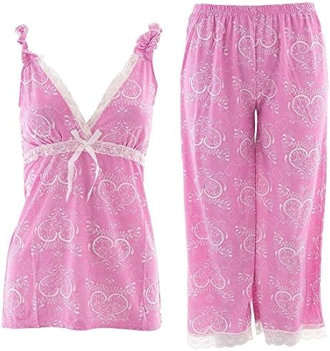 Lucy Loungewear Valentine's Day Pink and White Capri Women's Pajamas S