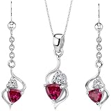 Classy 2.25 carats Trillion Cut Sterling Silver Ruby Pendant Earrings Set