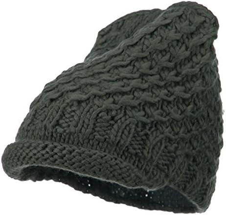 Knit Soft Rolled Beanie Visor - Olive OSFM