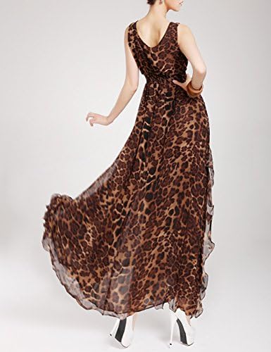 Small-laly Women's Summer Bohemian Chiffon Leopard Sleeveless Beach Maxi Dress 3X Large