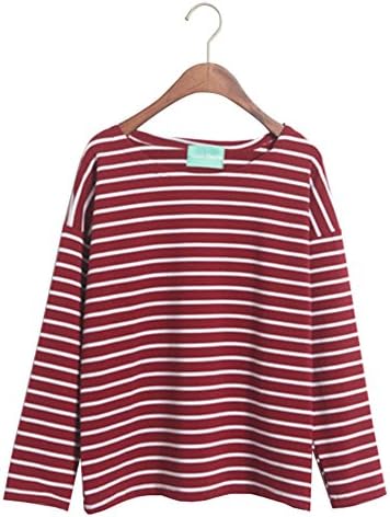 Balance World Women's Round Neck Long Sleeve Loose Fit Striped T-shirt Red/White